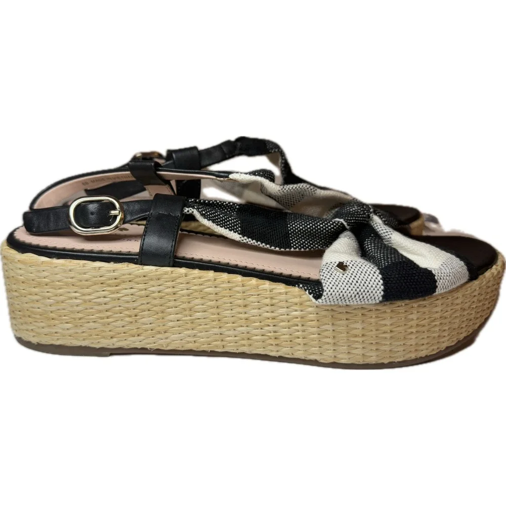 Kate Spade Plaid Gingham Betsy Sandal Black Cream Cottagecore Coquette NWOB US 8